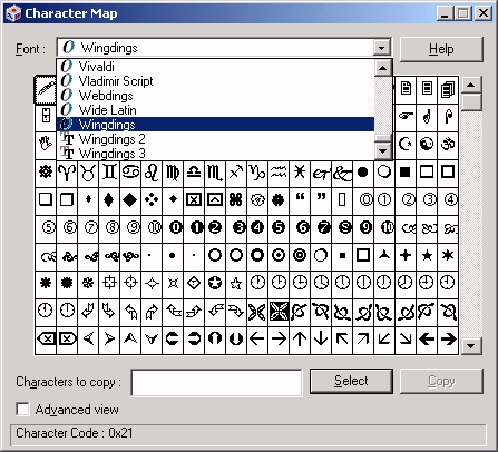 Webdings 2 Chart